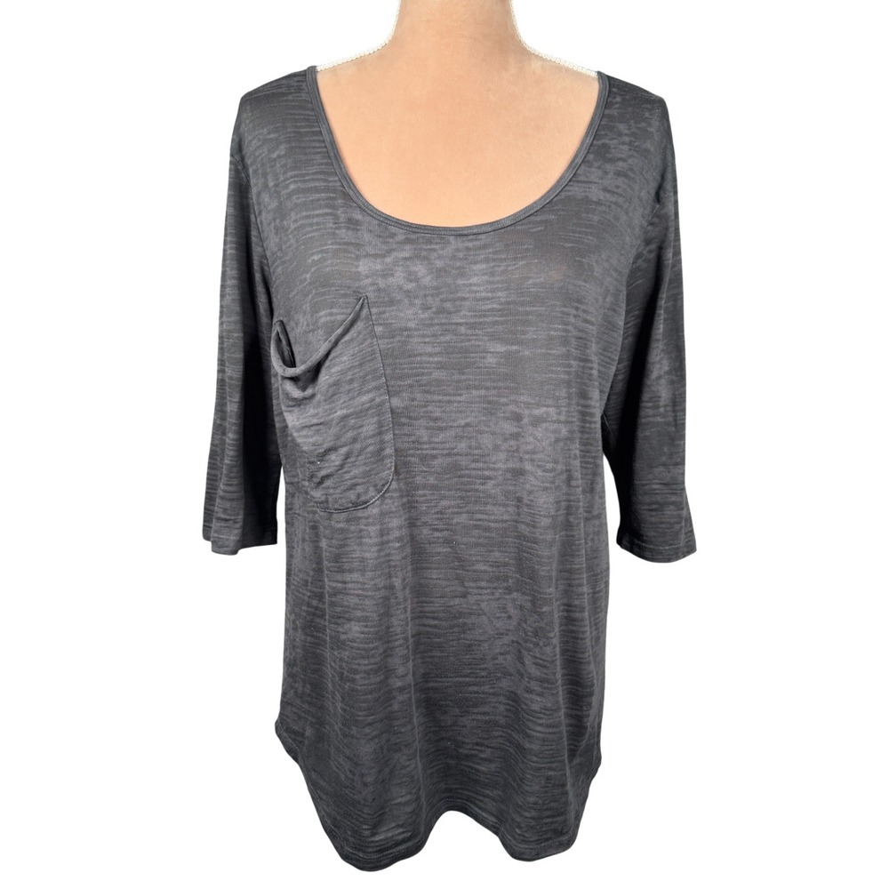 NATION LTD Gray Burnout Knit Pocket Top One Size Made in USA Neutral Lightweight